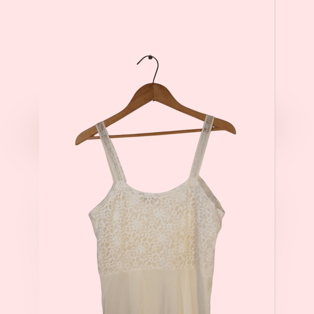 Vintage 50s 60s Full Slip White W Lace - Picture 2 of 5